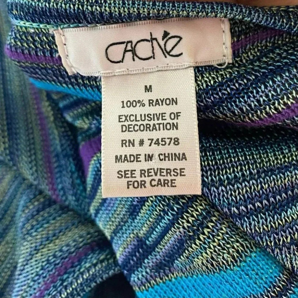 Vintage Cache women's M blue + purple cold shoulder rayon top Y2K Retro - Picture 7 of 7